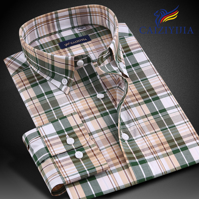 春季纯棉长袖衬衫男装青年全棉商务休闲寸修身格子衬衣男韩版潮流