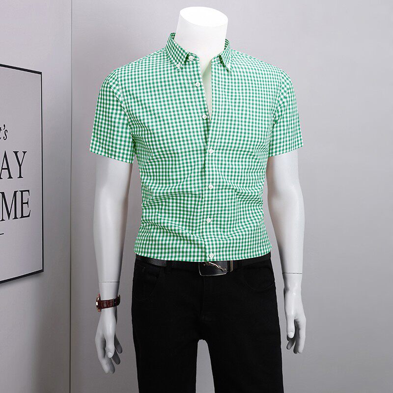 格子衬衫男短袖内搭潮纯棉商务休闲修身2026夏季新款男士半袖衬衣