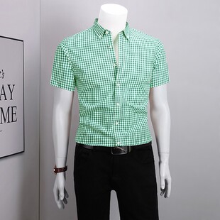 格子衬衫男短袖内搭潮纯棉商务休闲修身2026夏季新款男士半袖衬衣