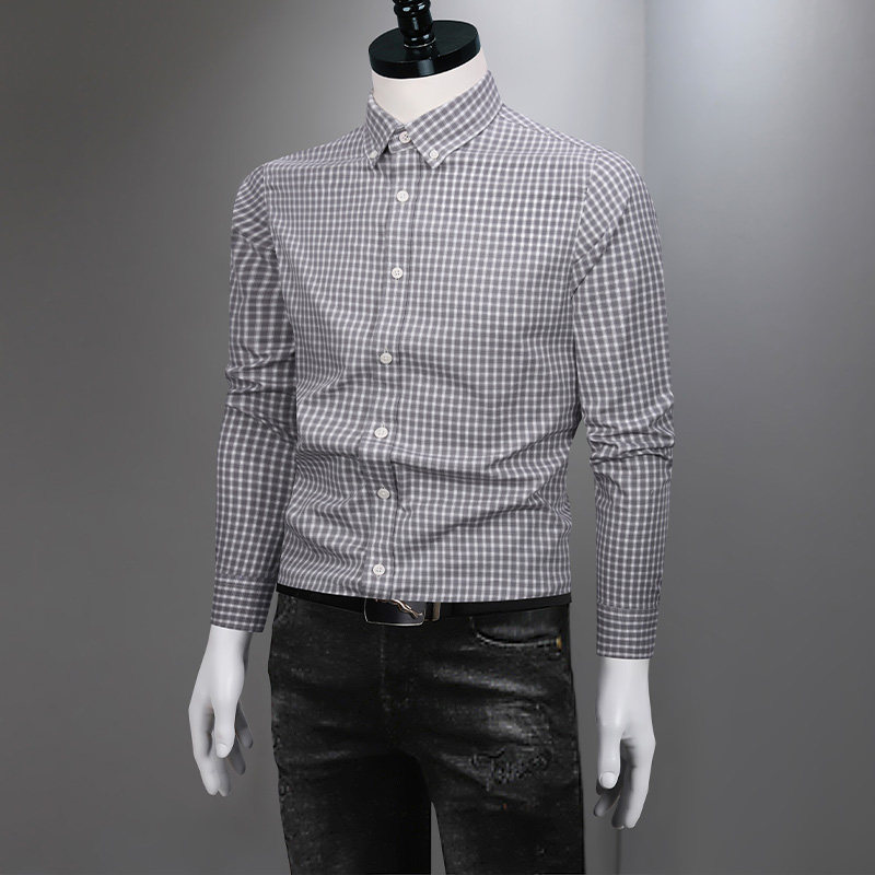 格子衬衫男长袖纯棉2026春季百搭高级感潮流高端商务休闲男士衬衣