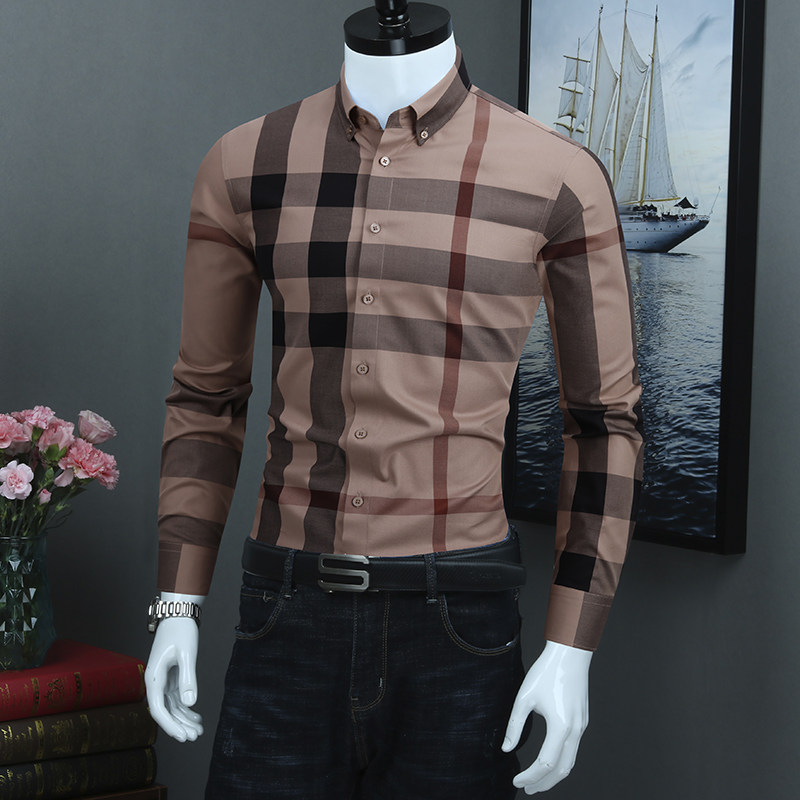 大格子衬衫男长袖2026春季新款潮流百搭帅气纯棉休闲男士格纹衬衣
