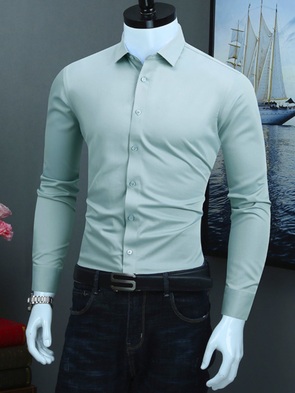 男士长袖衬衫2025全新夏季纯色高端免烫抗皱休闲商务正装白衬衫