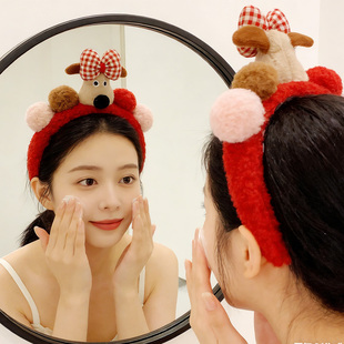 小狗格子蝴蝶结发箍不压头发可爱女款防滑不掉洗脸专用卡通不勒头