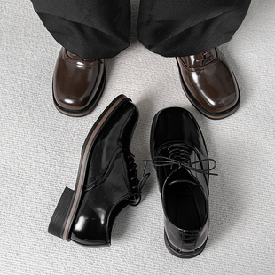 Cleanfit德比鞋男款厚底增高休闲方头皮鞋黑色英伦风商务正装鞋子