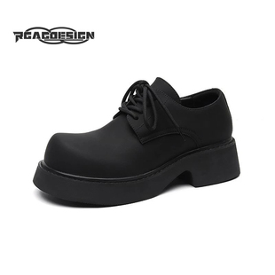 cleanfit德比鞋男款大头厚底休闲皮鞋男士黑色增高冬季百搭男鞋子