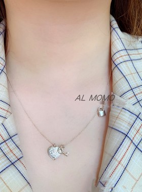 S925纯银爱心同心锁项链女款