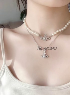 珍珠土星别针项链女款满钻西太后