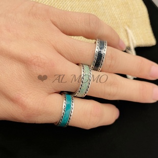 925银经典款珐琅互扣式双G字母戒指古银ins情侣对戒男女同款指环