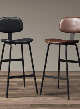 高脚凳铁艺吧台椅简约现代家用吧台凳酒吧椅工业风软包靠背高椅子