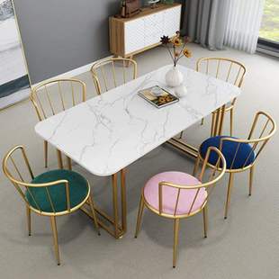 北欧网红大理石餐桌奶茶店餐厅长方形桌椅组合家用小户型轻奢饭桌