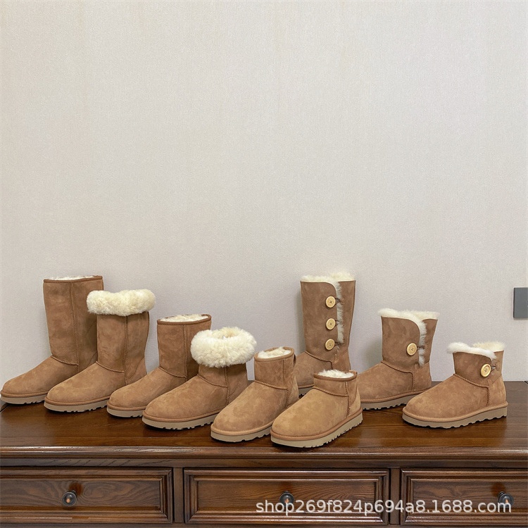 桑坡雪地靴女皮毛一体经典款长筒加绒加厚真羊毛保暖棉鞋男冬季鞋