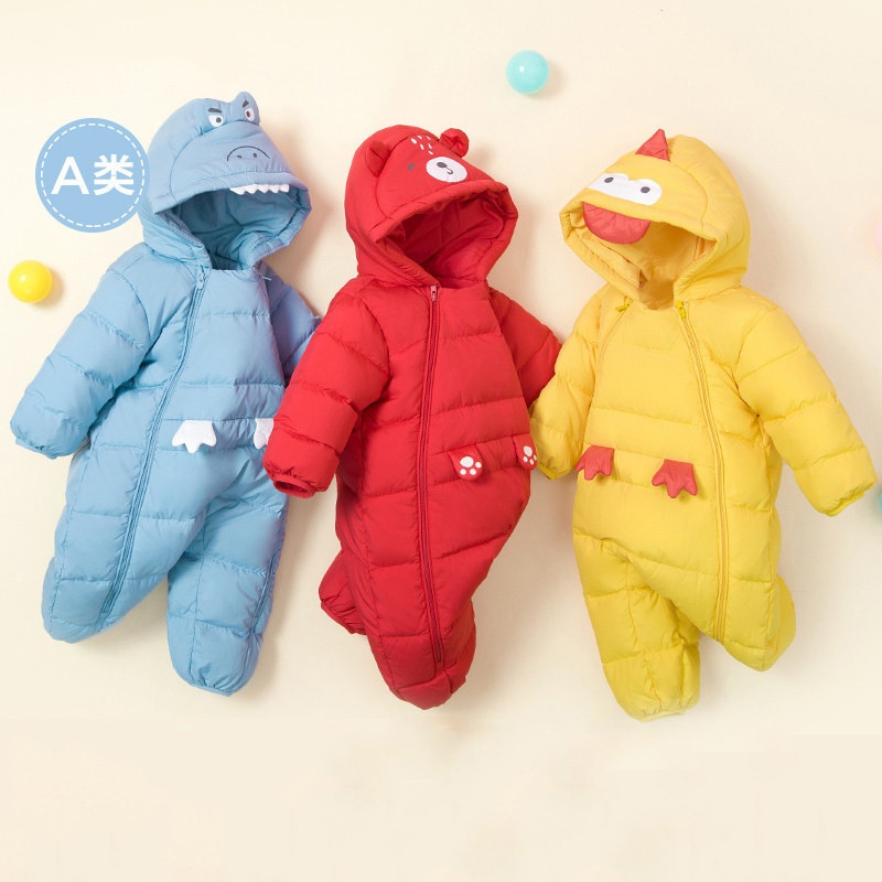 婴儿羽绒连体衣男童女童2025秋冬季新款宝宝爬服保暖哈衣厚款