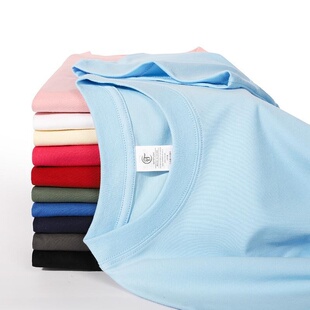 纯棉印制log落肩广告文化衫工作服足220g重磅圆领t恤短袖男款批发