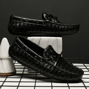 日本代购LP男鞋2025年新款编织豆豆鞋真皮透气百搭皮鞋懒人乐福鞋