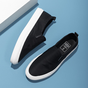 LP新款 休闲百搭黑鞋 夏季 套脚乐福鞋 透气一脚蹬懒人帆布鞋 日本代购