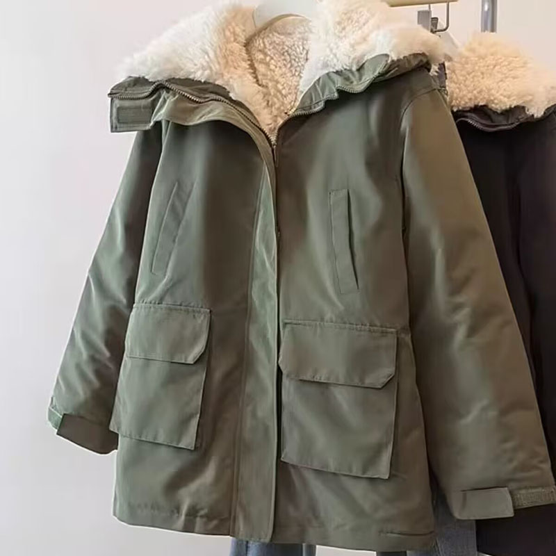 赵露思同款冲锋衣派克服羊羔毛棉服女2026冬季加绒加厚棉衣外套潮