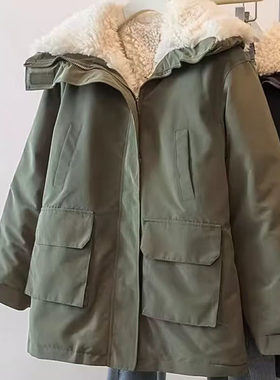 赵露思同款冲锋衣派克服羊羔毛棉服女2026冬季加绒加厚棉衣外套潮