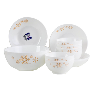 法国乐美雅家用碗碟套装白玉钢化玻璃餐具2/4/6人简约吃饭碗盘子