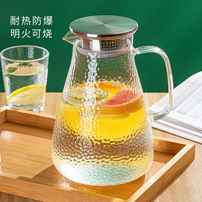 青苹果高硼硅玻璃日式锤纹冷水壶