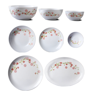 乐美雅白玉钢化玻璃餐具饭碗汤碗面碗鱼盘沙拉碗西餐盘子套装