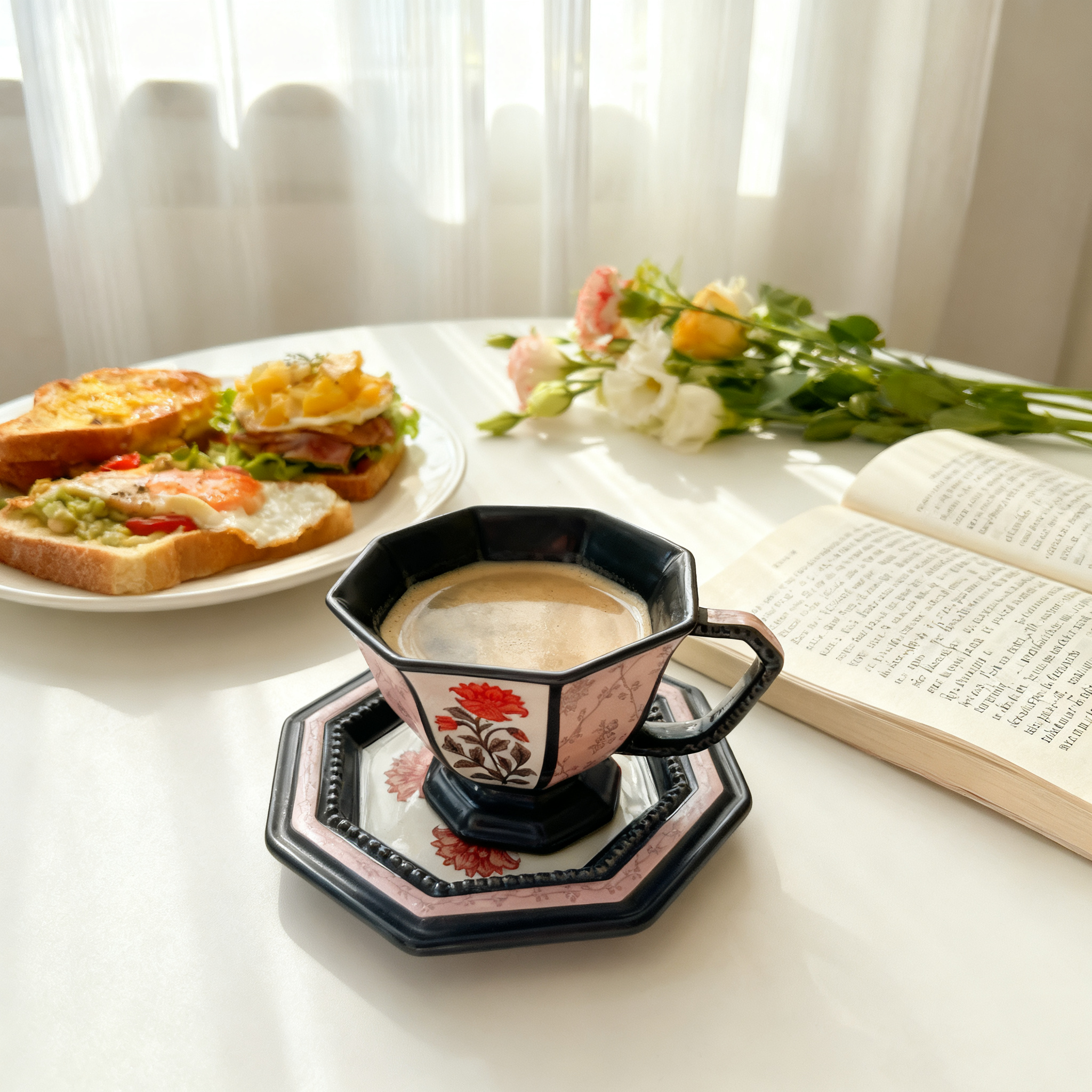 复古陶瓷八边法式铃兰咖啡杯碟家用陶瓷大容量早餐杯精致下午茶杯,餐饮具,咖啡杯,淘宝优惠券,粉丝福利购,淘宝优惠卷