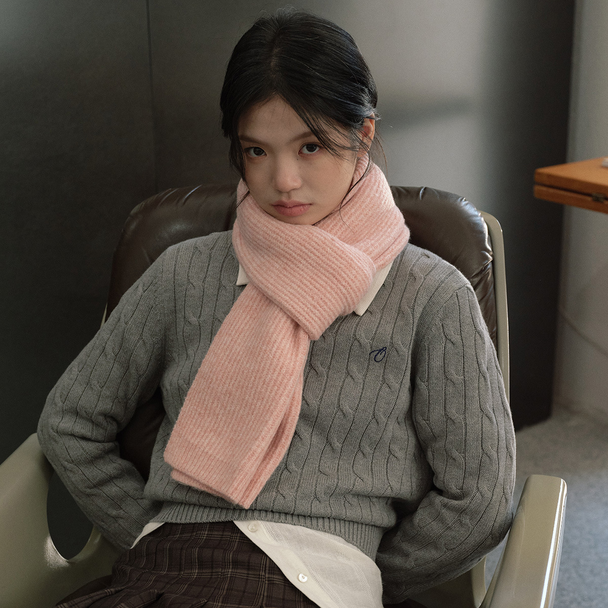 经典抽条羊毛混纺纯色加宽针织围巾女秋冬季bai搭柔软毛线围脖