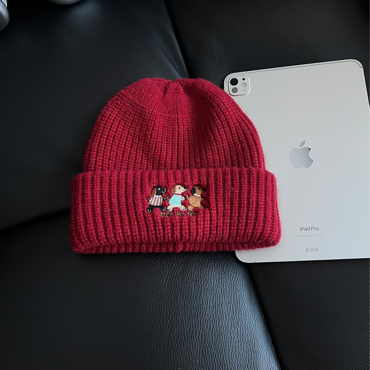 韩国可爱小狗毛线帽子2025新款女秋冬天日系套头帽显脸小针织帽