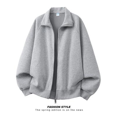 美式纯色重磅立领开衫运动卫衣潮