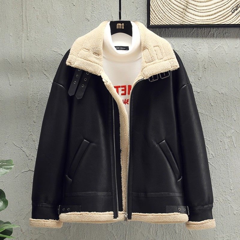 皮毛一体外套男冬季羊羔毛棉衣加绒加厚保暖棉服男士机车服夹克潮