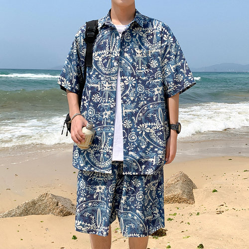 海边度假速干冰丝夏威夷短袖套装