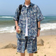 沙滩短袖 三亚风穿搭夏威夷衬衣 套装 花衬衫 男速干冰丝海边度假大码