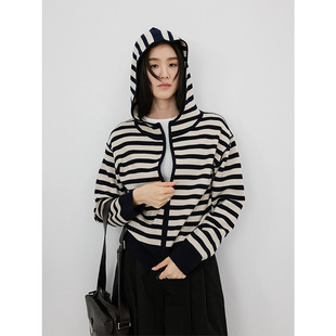 ACME慵懒风条纹连帽软糯针织衫百搭外套2026年春季新款开衫20106