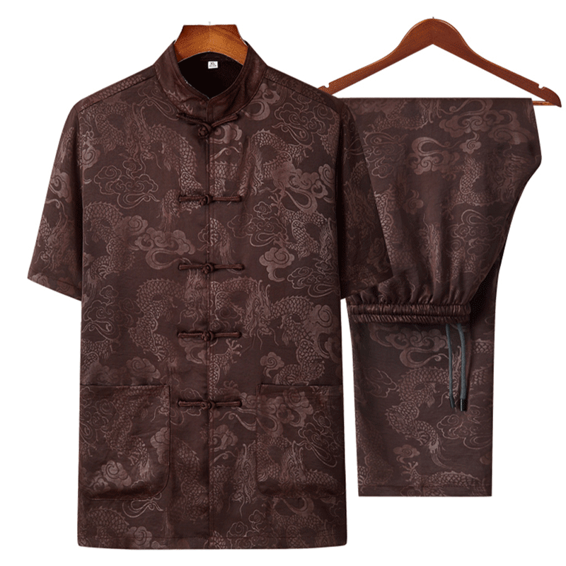 夏季短袖唐装男中老年人半袖开衫中式衬衫中国风薄款爸爸套装生日