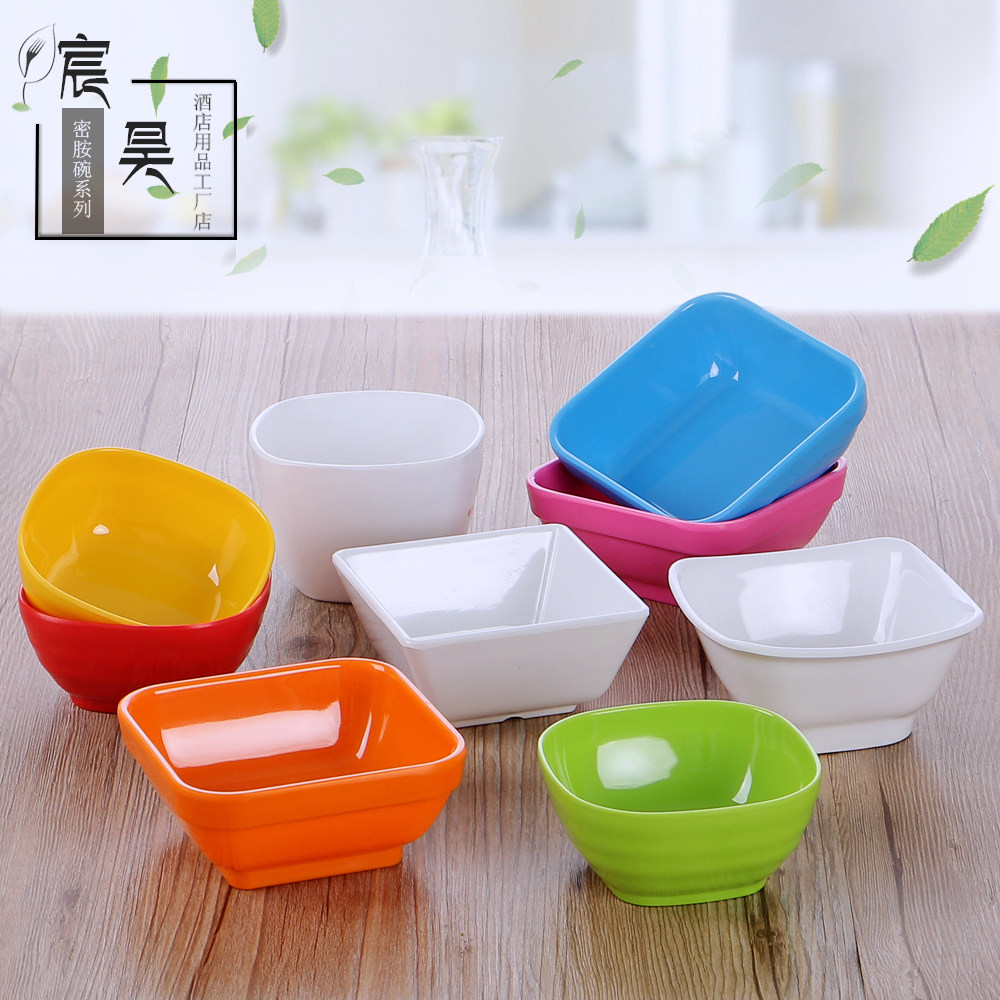 a5密胺碗仿瓷碗甜品碗塑料碗彩色方碗小碗快餐汤碗粥碗米饭碗