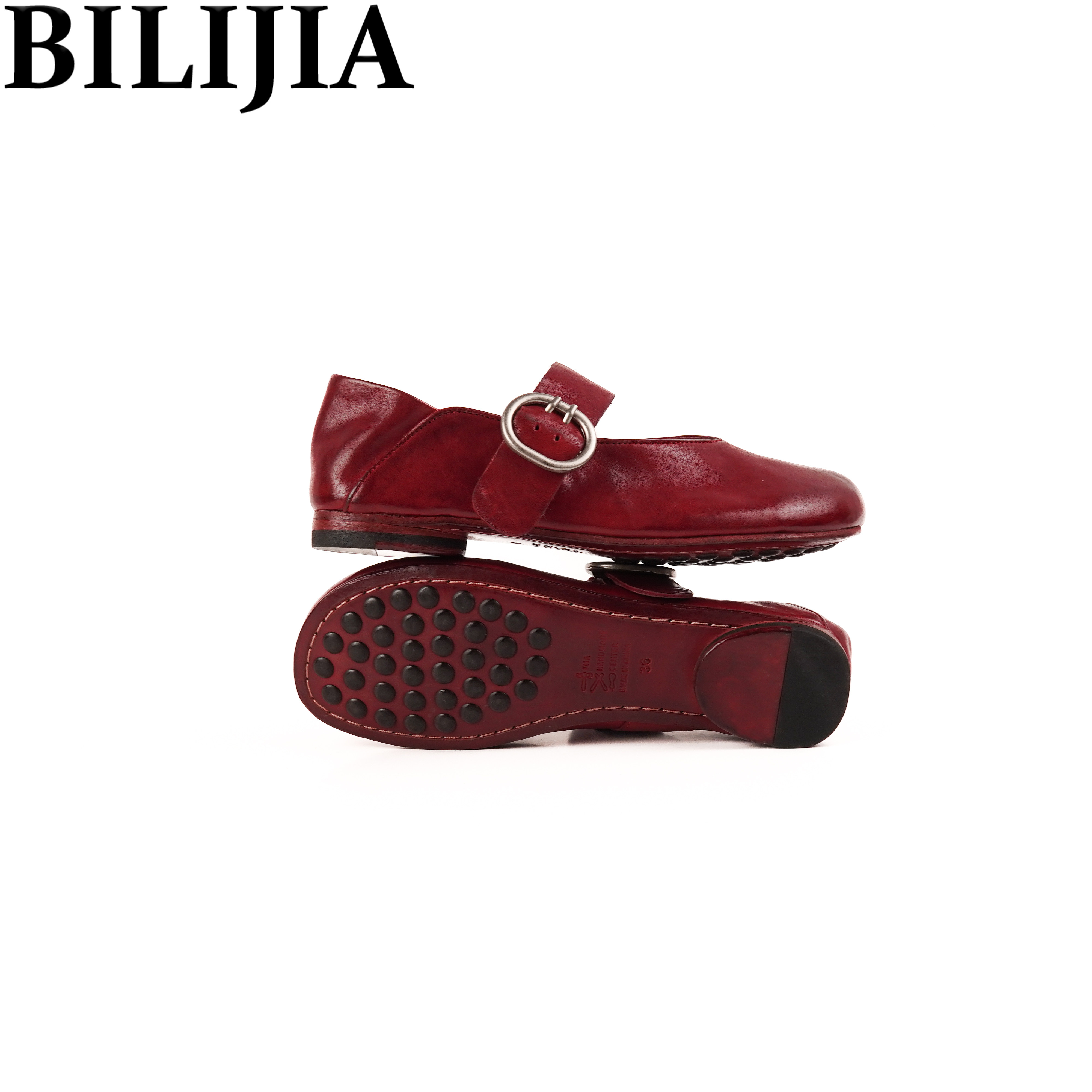 BILIJIA|水洗马皮复古简约百搭春夏轻奢宝藏玛丽珍跟高1.5cmBD050
