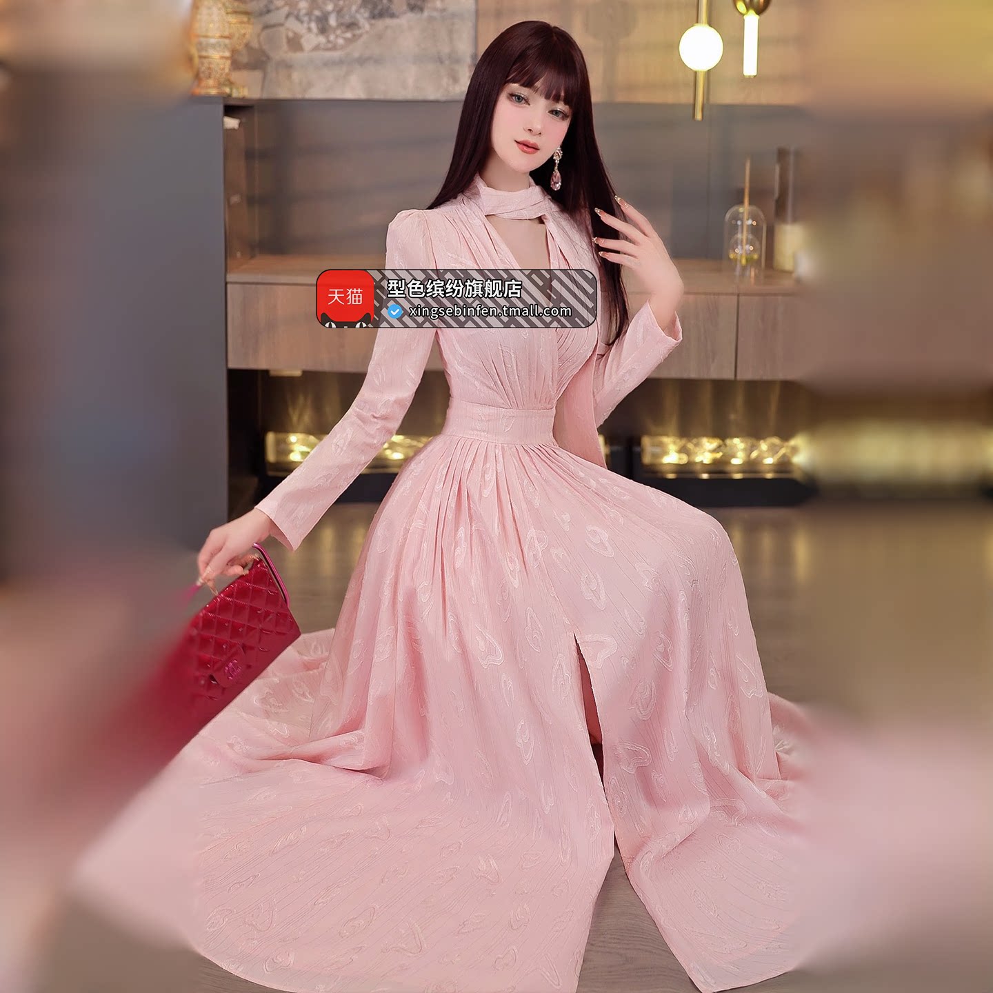 型色缤纷早春气质减龄连衣裙2026新款度假风大摆过膝及脚踝长裙