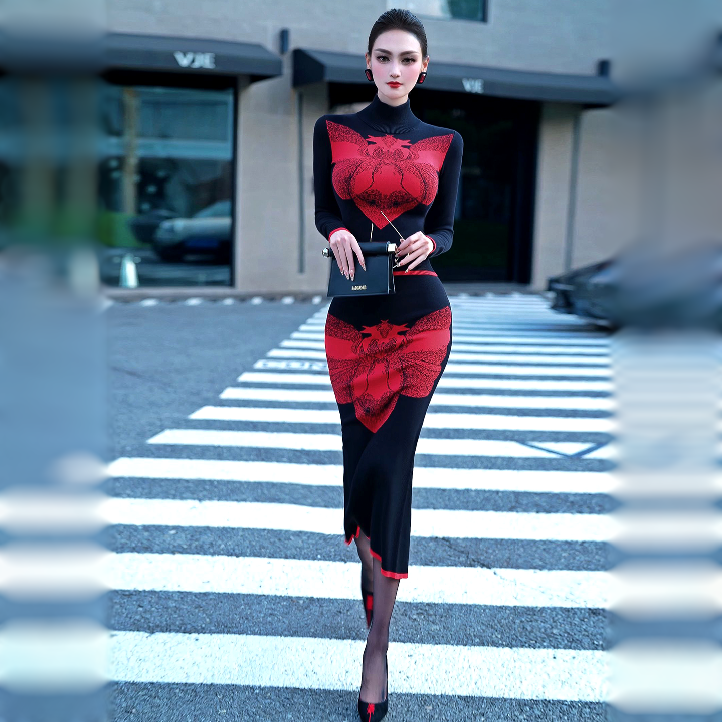 型色缤纷英伦风原创设计师款针织套装裙2025新款针织衫长裙两件套