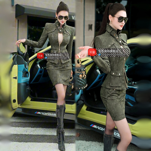 秋季英伦风仿麂皮绒外套包臀裙两件套2025新款帅气减龄休闲套装裙