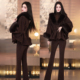 冬季 可脱卸毛领三件套 三件套2025新款 时尚 斗篷上衣内搭喇叭裤