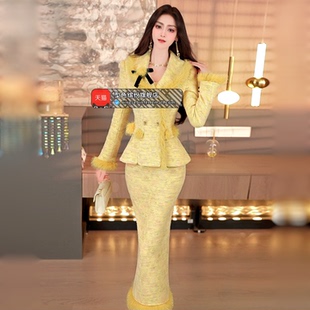 套装 厚款 裙2025新款 时尚 裙子两件套 冬季 上衣中长款 名媛风气质修身