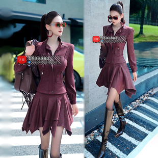 秋款英伦风夹克不规则百褶裙两件套2025设计感辣妹风立体剪裁套装