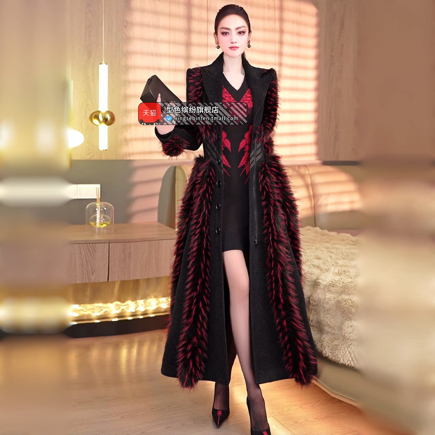 冬季欧美风毛呢大衣2025新款气质厚款修身拼接毛条洋气大摆外套