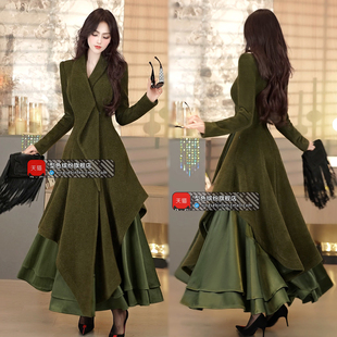 冬季不规则翻领大衣2025新款原创小众造型裙片中长款呢子外套