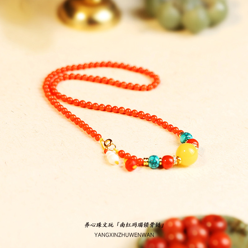 天然南红玛瑙项链新中式秋冬毛衣链新中式蜜蜡吊坠锁骨链配饰女款,饰品/流行首饰/时尚饰品新,颈饰,淘宝优惠券,粉丝福利购,淘宝优惠卷