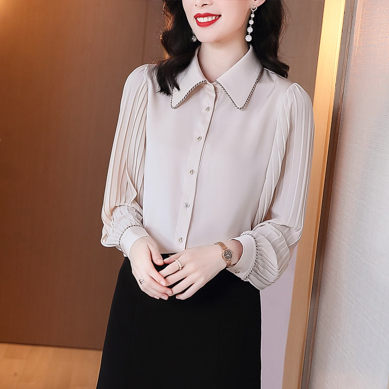 女士衬衫2020秋装新款洋气外穿时尚百搭设计感小众长袖雪纺女衬衣