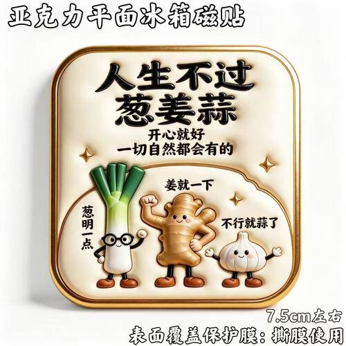 人生不过葱姜蒜亚克力平面冰箱贴磁吸贴文创纪念品国潮文创伴手礼