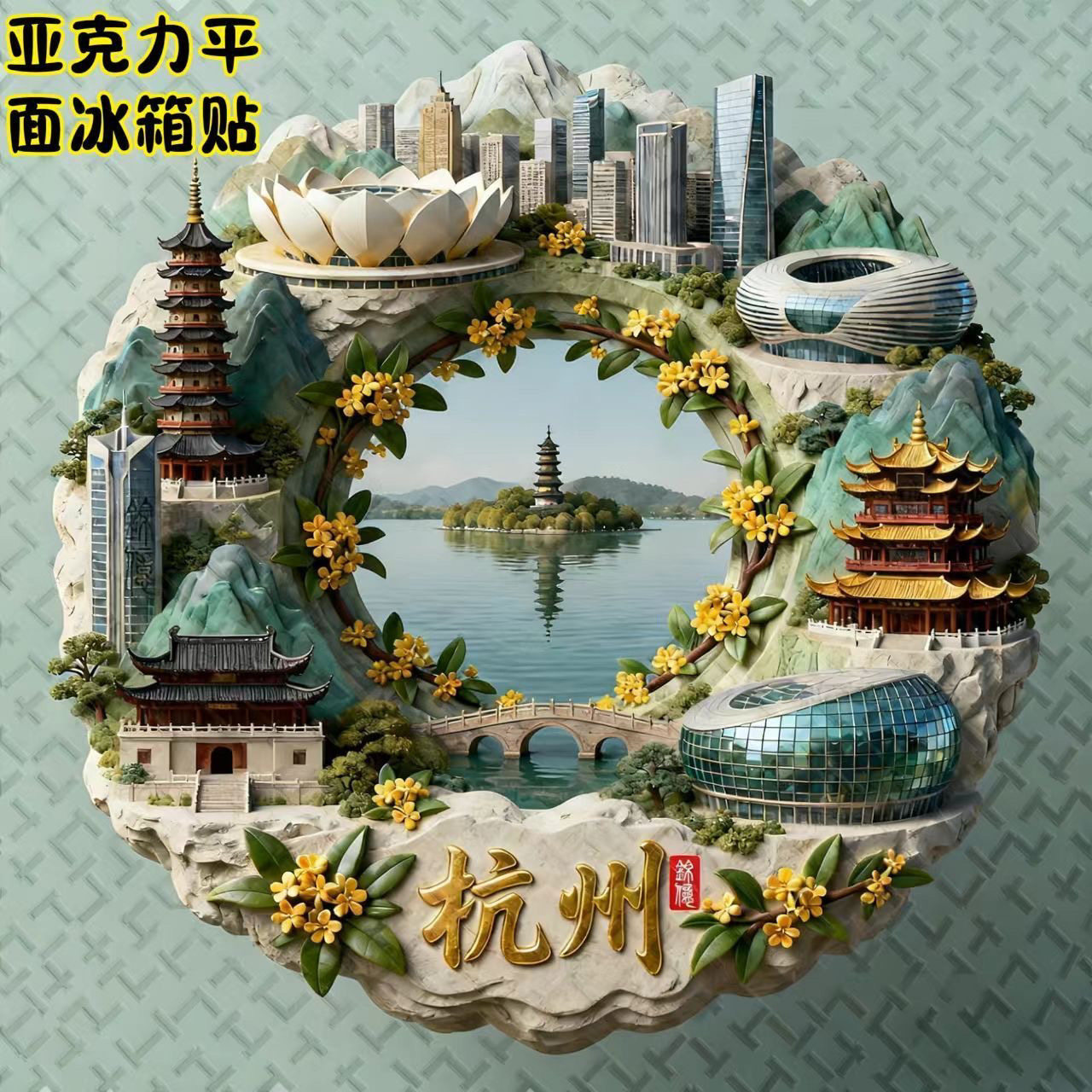 杭州云南珠海亚克力平面磁吸冰箱贴旅游景点文创纪念装饰伴手礼物