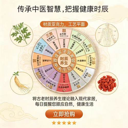 24小时作息对照表亚克力平面冰箱贴中医黄帝内经十二时辰养生磁贴