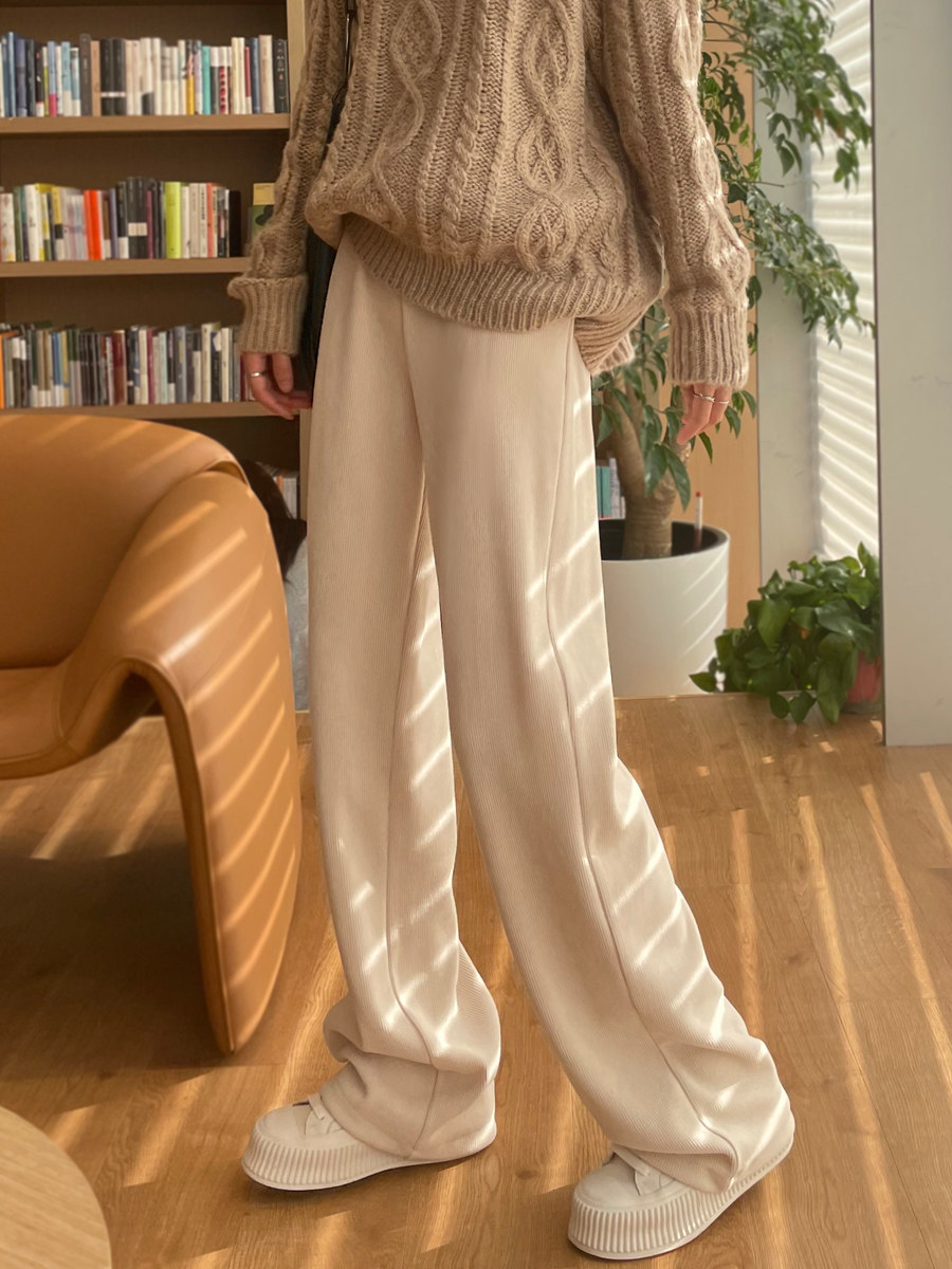 加绒裤子女秋冬季2022年新款雪尼尔直筒灯芯绒高腰阔腿裤加厚显瘦