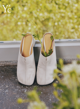 YC｜法式复古粗跟增高穆勒鞋新中式极简高级感真皮做旧手工半拖鞋